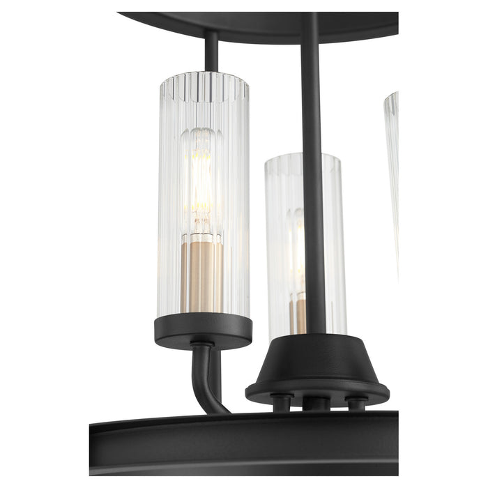 Quorum 829-3-6980 Three Light Entry Pendant, Textured Black w/ Aged Brass