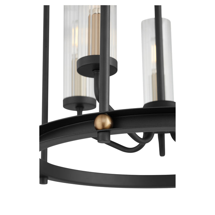 Quorum 829-5-6980 Five Light Entry Pendant, Textured Black w/ Aged Brass