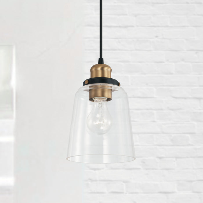 Capital Lighting 3718AB-135 One Light Pendant, Aged Brass and Black