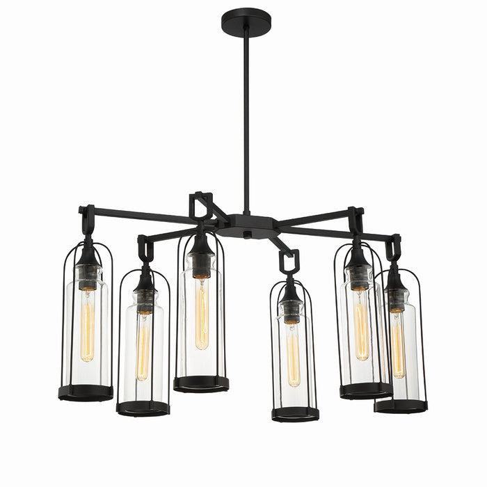 Eurofase 42730-019 Six Light Outdoor Chandelier, Satin Black