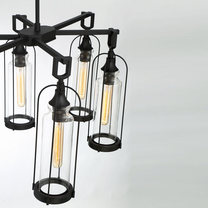 Eurofase 42730-019 Six Light Outdoor Chandelier, Satin Black
