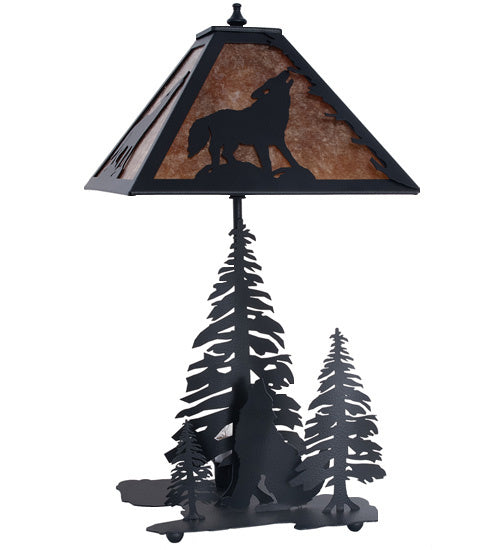 Meyda Tiffany 242540 Two Light Table Lamp, Black Metal