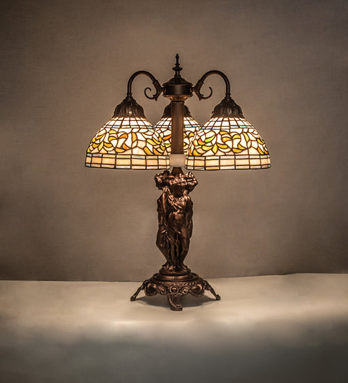 Meyda Tiffany 245480 Three Light Table Lamp, Mahogany Bronze