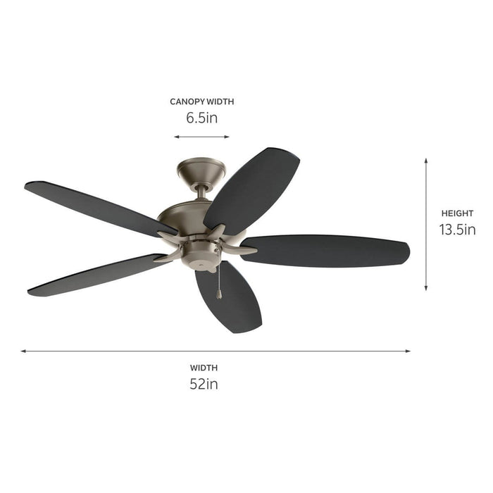 Kichler 330165NI 52" Ceiling Fan, Brushed Nickel