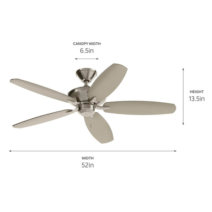 Kichler 330164BSS 52" Ceiling Fan, Brushed Stainless Steel