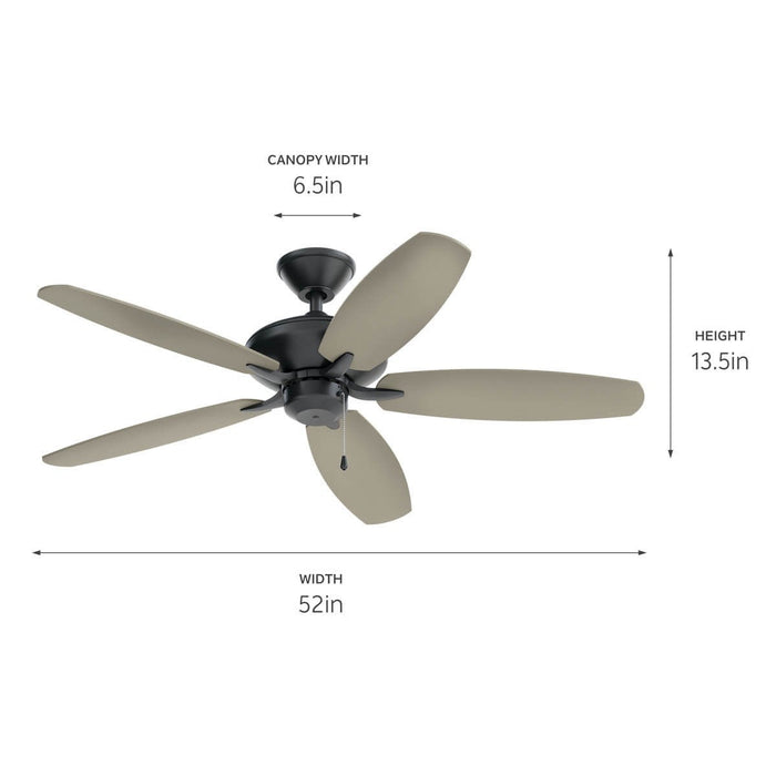 Kichler 330165SBK 52" Ceiling Fan, Satin Black