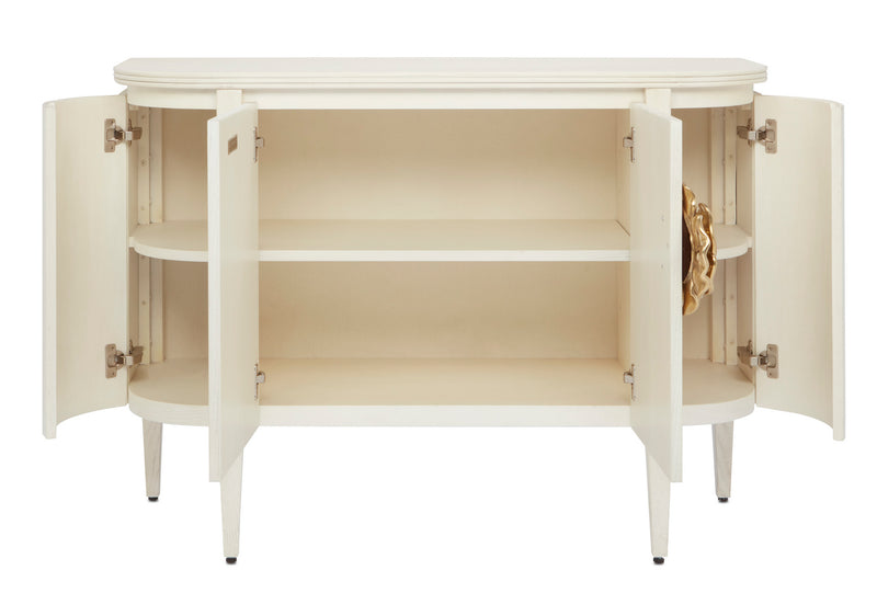 Currey and Company 3000-0201 Demi-Lune, Cerused White/Brass