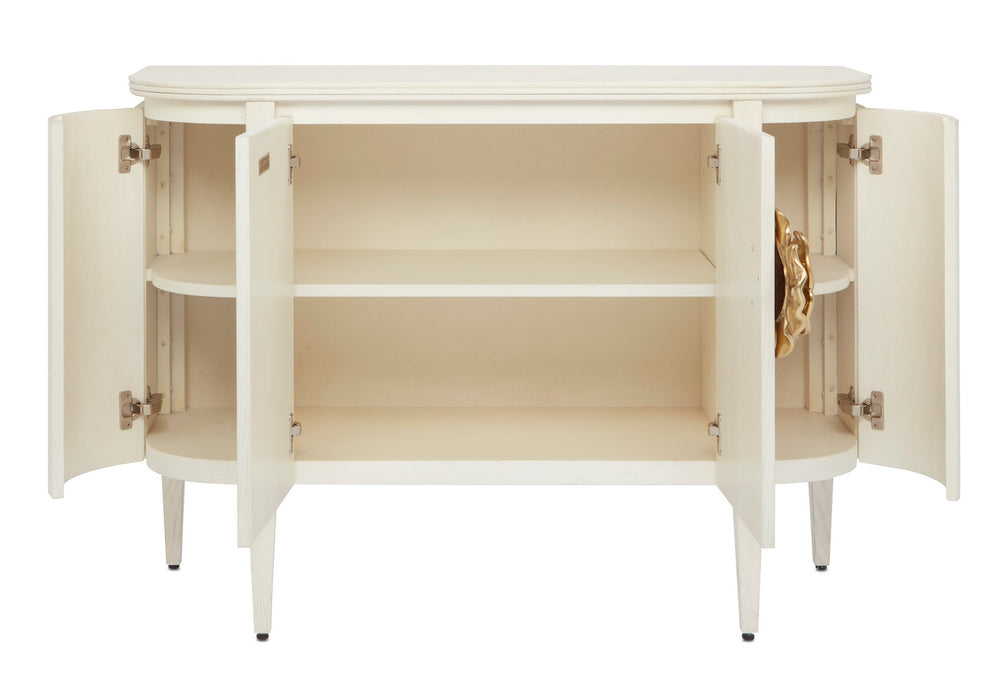 Currey and Company 3000-0201 Demi-Lune, Cerused White/Brass