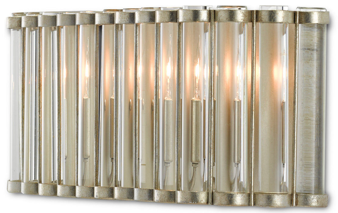 Currey and Company 5000-0187 Two Light Wall Sconce, Contemporary Silver Leaf/Clear