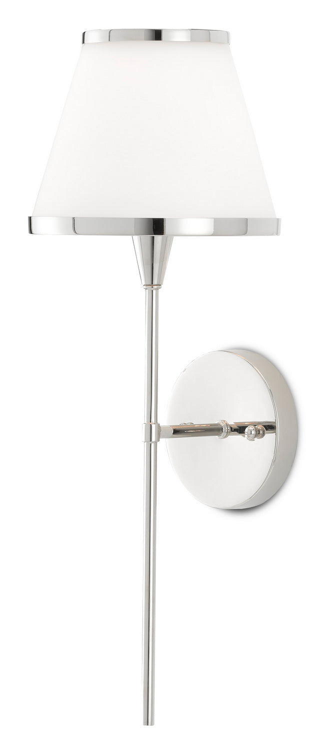 Currey and Company 5800-0002 One Light Wall Sconce, Polished Nickel/Opaque Glass