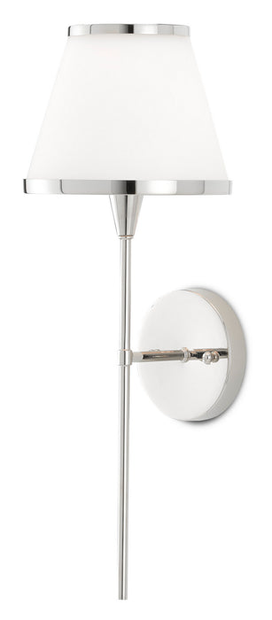 Currey and Company 5800-0002 One Light Wall Sconce, Polished Nickel/Opaque Glass