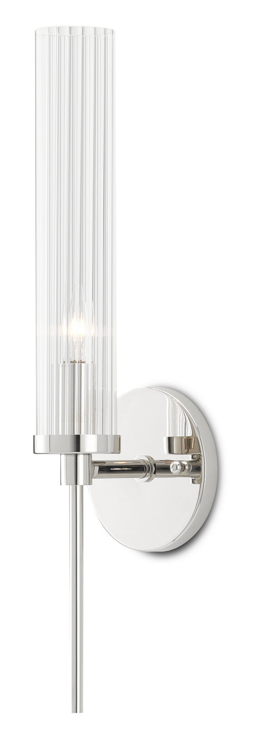 Currey and Company 5800-0005 One Light Wall Sconce, Polished Nickel/Clear