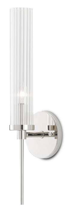 Currey and Company 5800-0005 One Light Wall Sconce, Polished Nickel/Clear