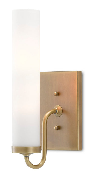 Currey and Company 5800-0010 One Light Wall Sconce, Antique Brass/Opaque Glass