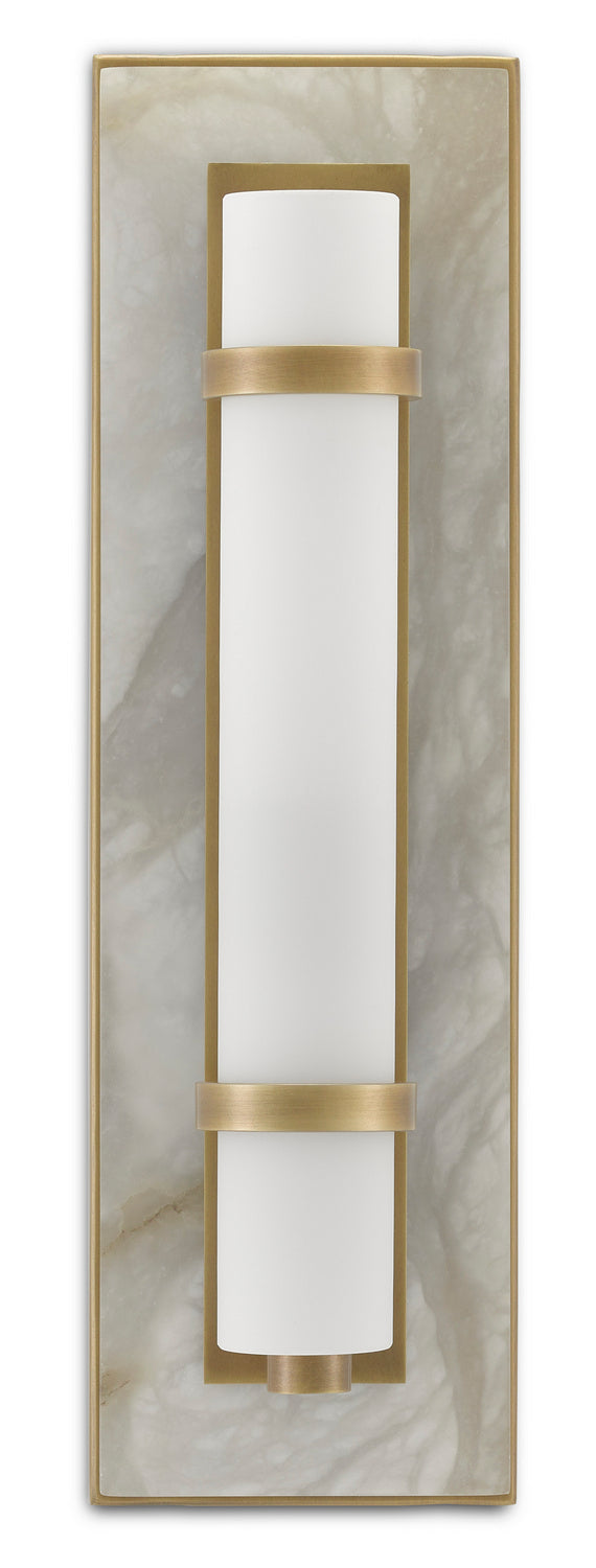 Currey and Company 5800-0016 One Light Wall Sconce, Natural Alabaster/Antique Brass/Opaque/White