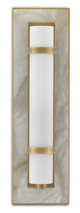 Currey and Company 5800-0016 One Light Wall Sconce, Natural Alabaster/Antique Brass/Opaque/White