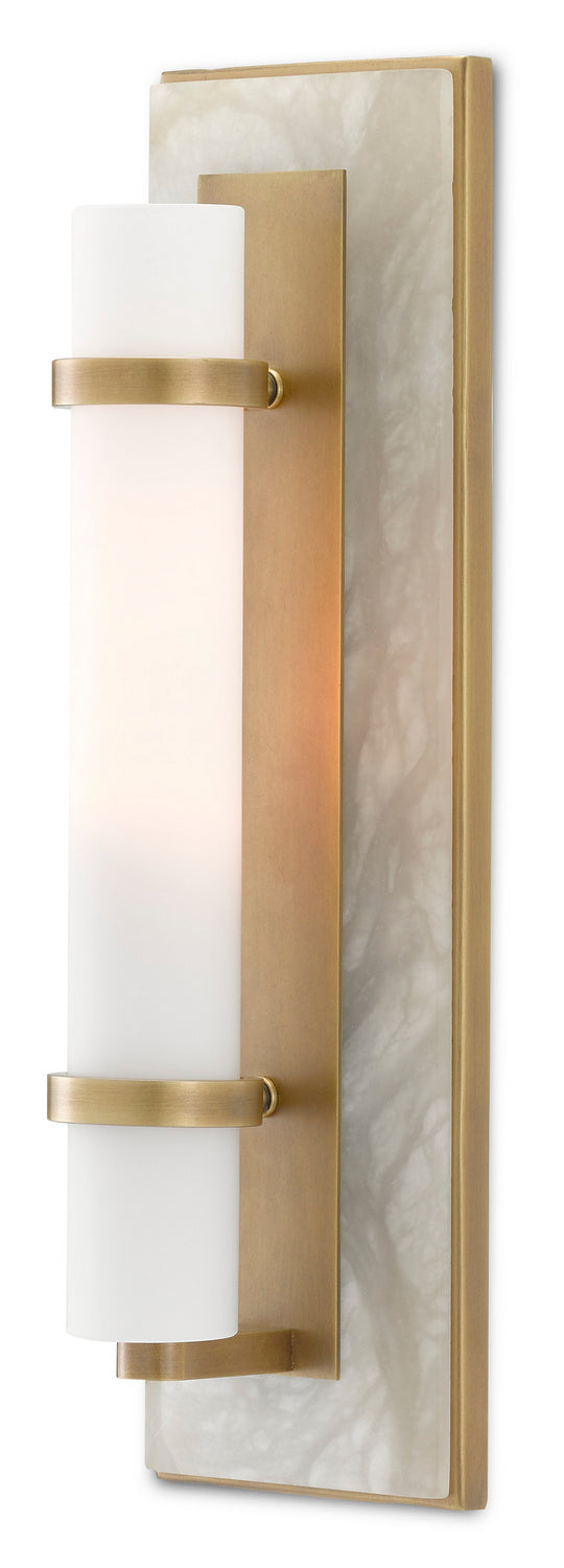 Currey and Company 5800-0016 One Light Wall Sconce, Natural Alabaster/Antique Brass/Opaque/White