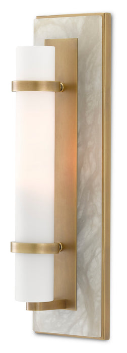 Currey and Company 5800-0016 One Light Wall Sconce, Natural Alabaster/Antique Brass/Opaque/White