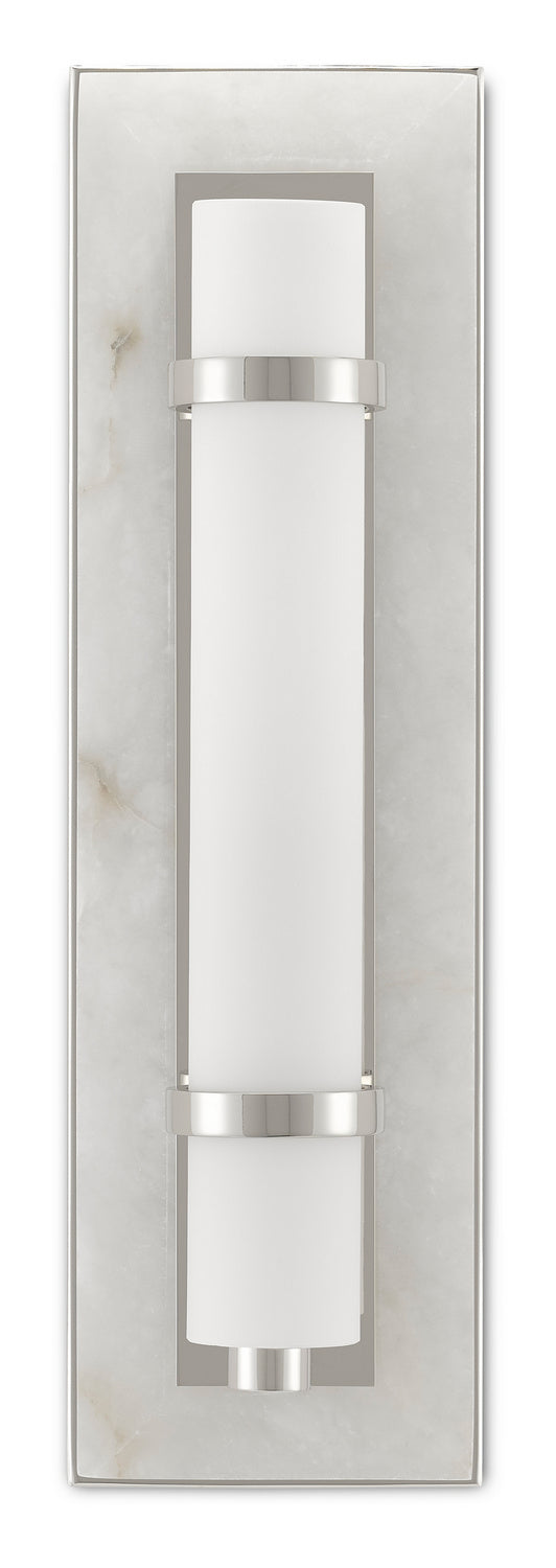 Currey and Company 5800-0017 One Light Wall Sconce, Natural Alabaster/Polished Nickel/Opaque/White