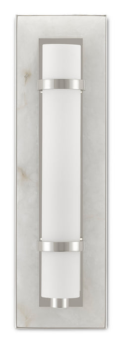 Currey and Company 5800-0017 One Light Wall Sconce, Natural Alabaster/Polished Nickel/Opaque/White