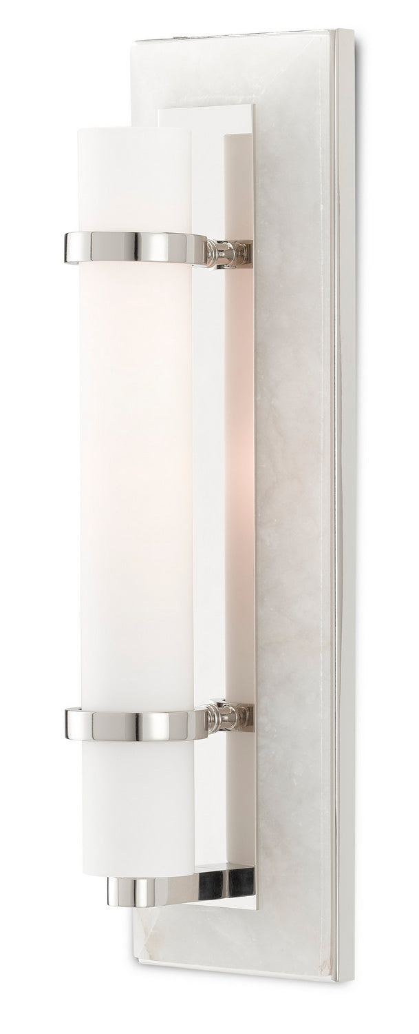 Currey and Company 5800-0017 One Light Wall Sconce, Natural Alabaster/Polished Nickel/Opaque/White