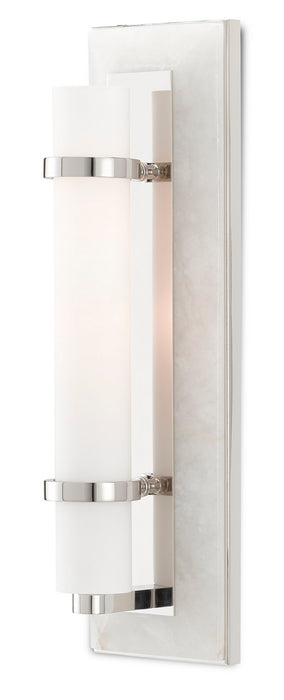 Currey and Company 5800-0017 One Light Wall Sconce, Natural Alabaster/Polished Nickel/Opaque/White
