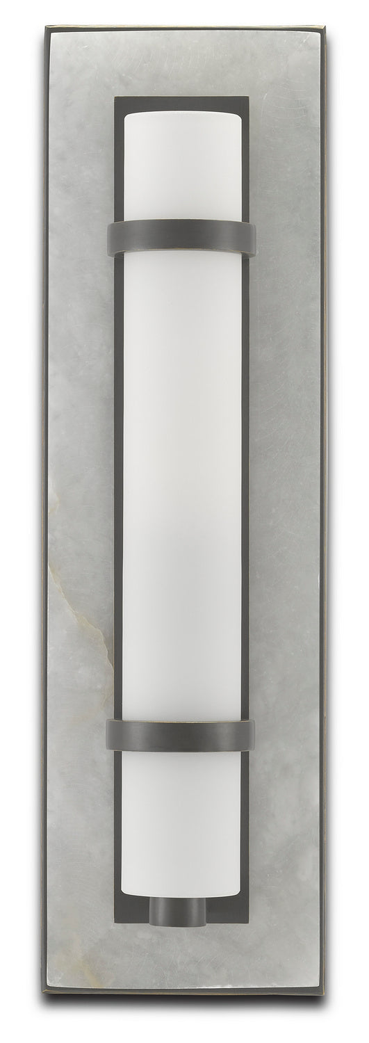 Currey and Company 5800-0018 One Light Wall Sconce, Natural Alabaster/Oil Rubbed Bronze/Opaque/White