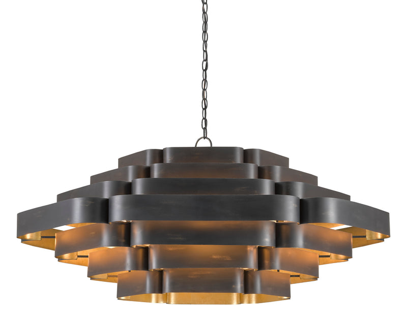 Currey and Company 9000-0775 Six Light Chandelier, French Black/Contemporary Gold Leaf