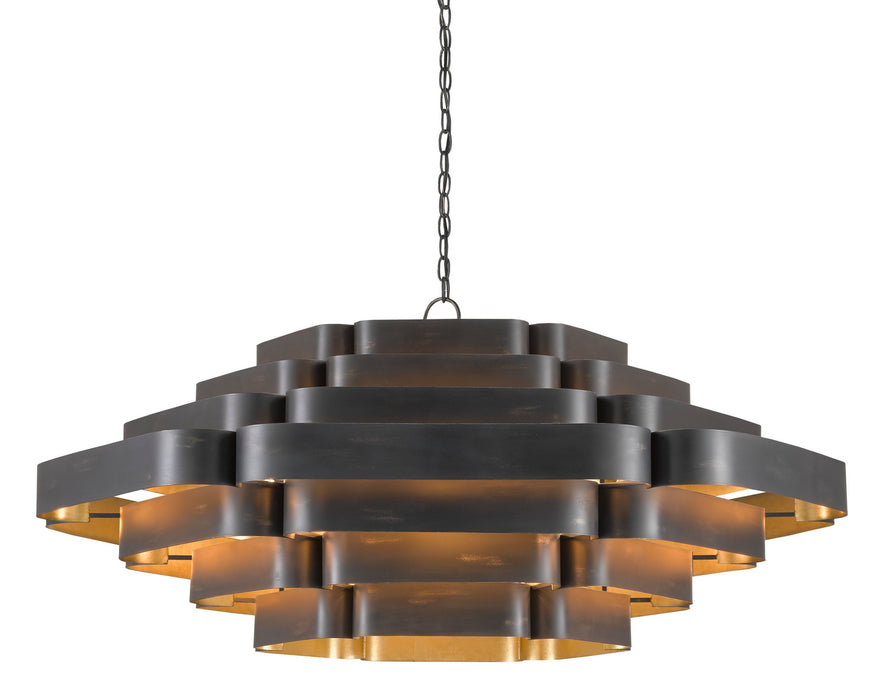 Currey and Company 9000-0775 Six Light Chandelier, French Black/Contemporary Gold Leaf