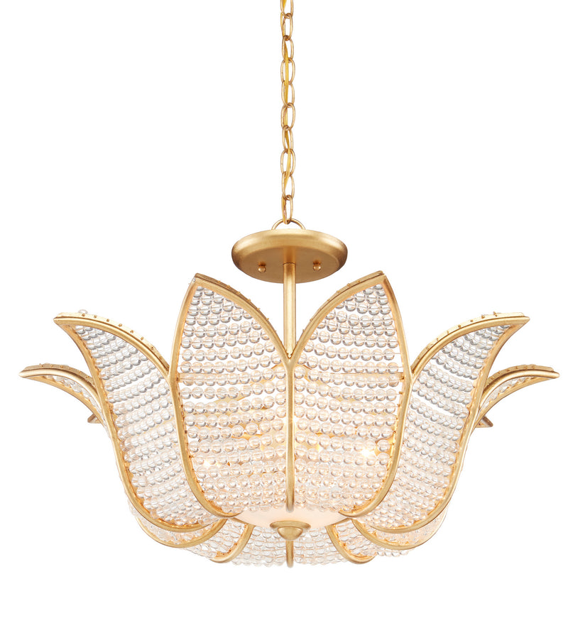 Currey and Company 9000-0776 Three Light Chandelier, Contemporary Gold Leaf/Clear