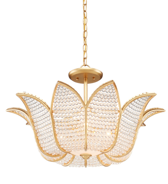 Currey and Company 9000-0776 Three Light Chandelier, Contemporary Gold Leaf/Clear