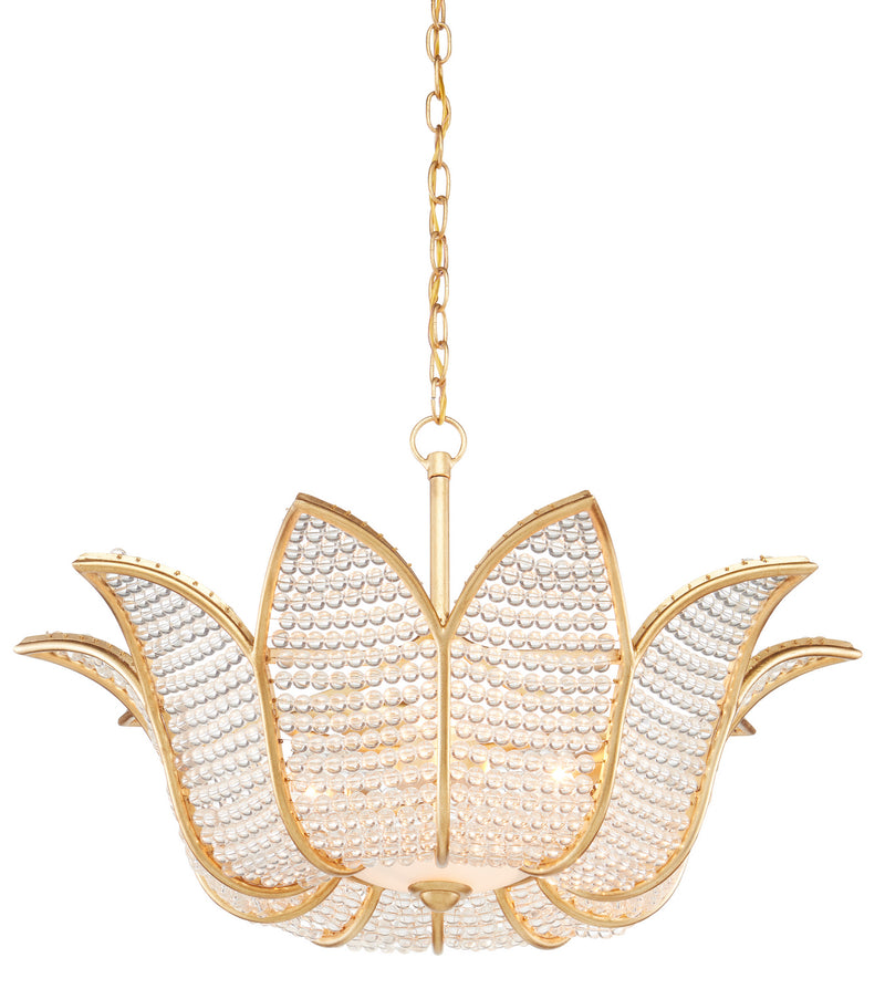 Currey and Company 9000-0776 Three Light Chandelier, Contemporary Gold Leaf/Clear