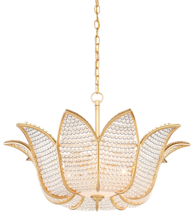 Currey and Company 9000-0776 Three Light Chandelier, Contemporary Gold Leaf/Clear