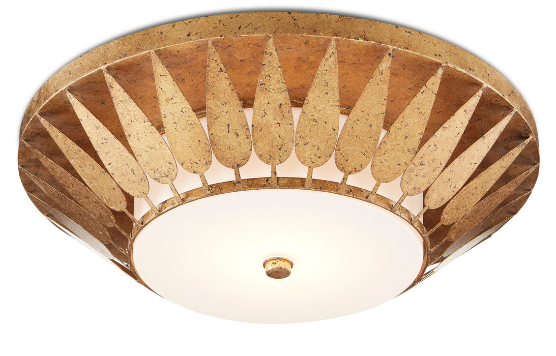 Currey and Company 9999-0055 LED Flush Mount, Autumn Gold/Milky Glass