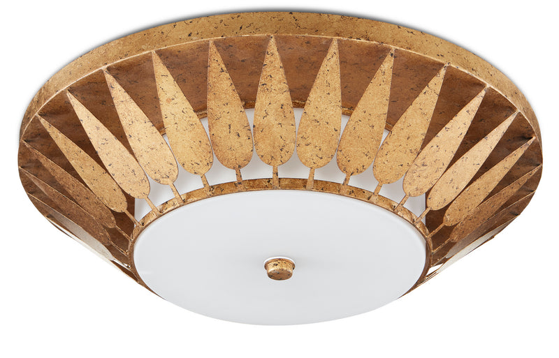 Currey and Company 9999-0055 LED Flush Mount, Autumn Gold/Milky Glass