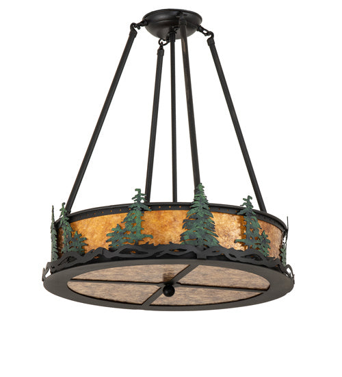 Meyda Tiffany 242026 Four Light Semi-Flushmount, Textured Black/Green Trees