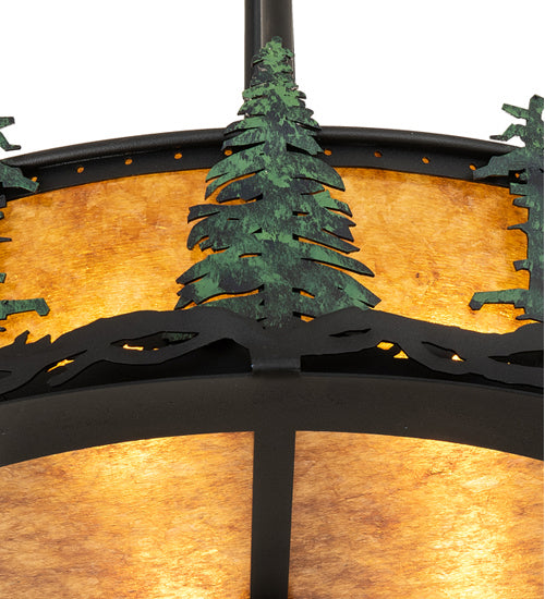 Meyda Tiffany 242026 Four Light Semi-Flushmount, Textured Black/Green Trees