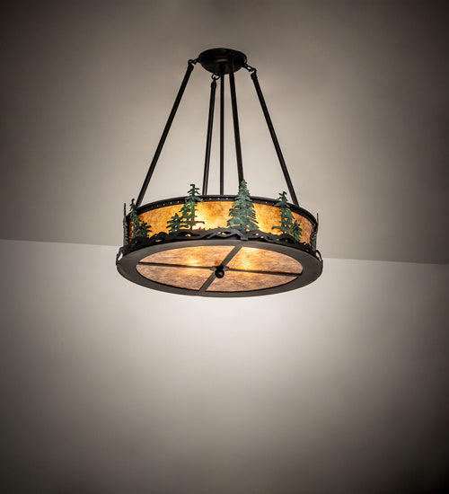 Meyda Tiffany 242026 Four Light Semi-Flushmount, Textured Black/Green Trees