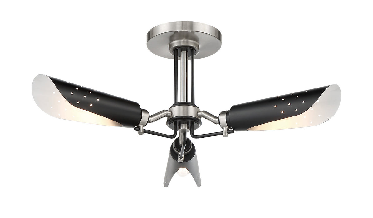 George Kovacs P1693-691 Three Light Semi Flush Mount, Coal With Brushed Nickel