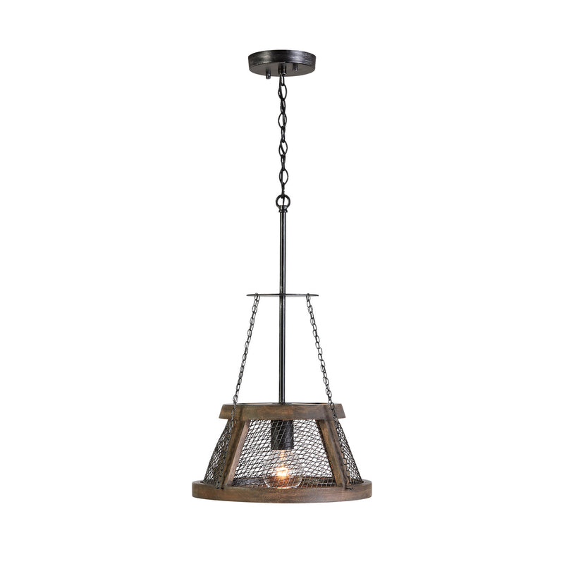 Capital Lighting 9D322A One Light Pendant, Zinc and Wood