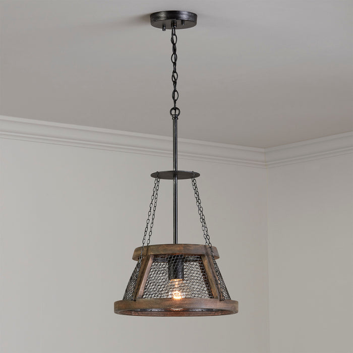 Capital Lighting 9D322A One Light Pendant, Zinc and Wood