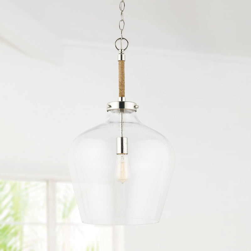 Capital Lighting 9F371A One Light Pendant, Polished Nickel