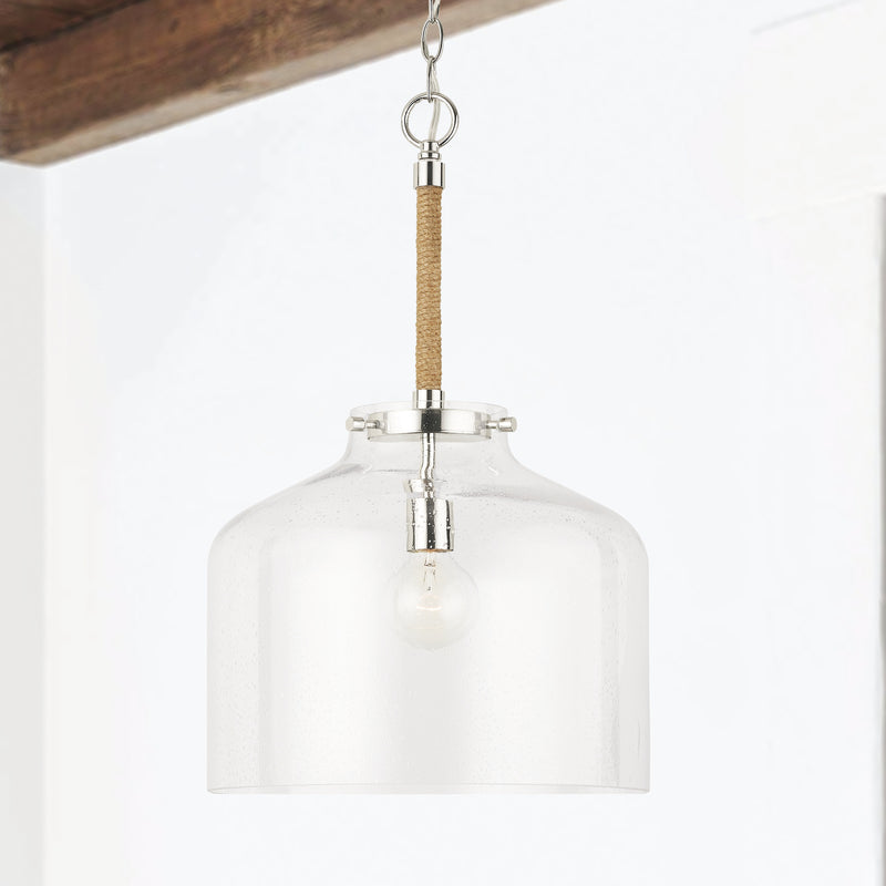 Capital Lighting 9F373A One Light Pendant, Polished Nickel