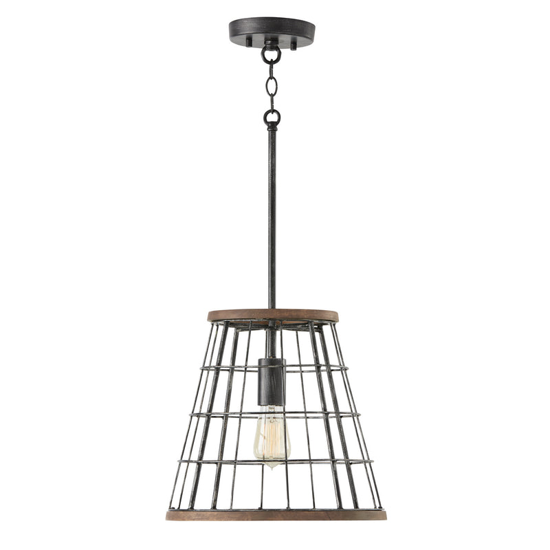 Capital Lighting AA1001ZW One Light Pendant, Zinc and Wood