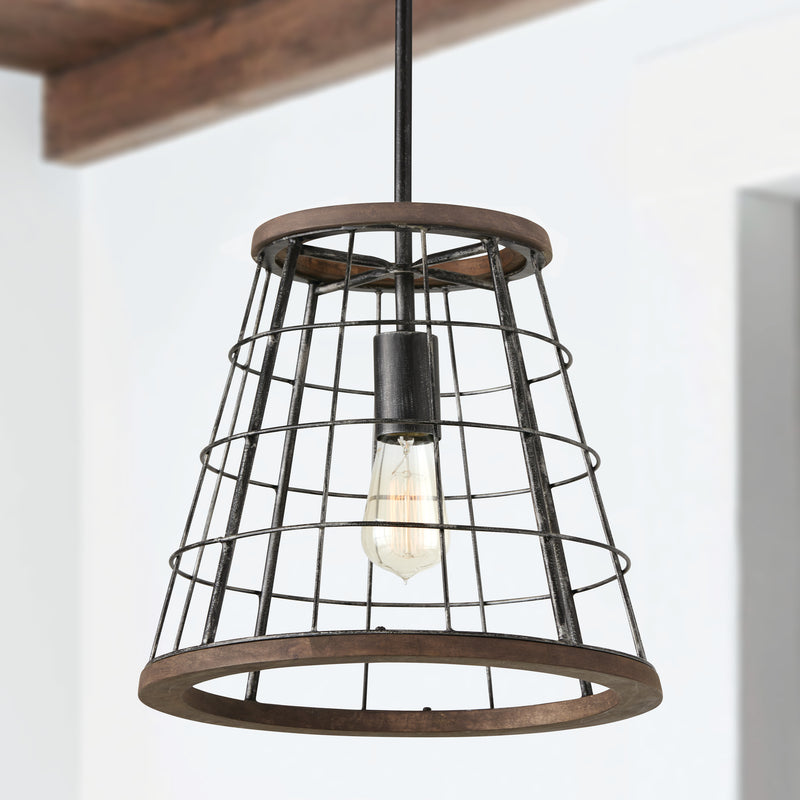 Capital Lighting AA1001ZW One Light Pendant, Zinc and Wood