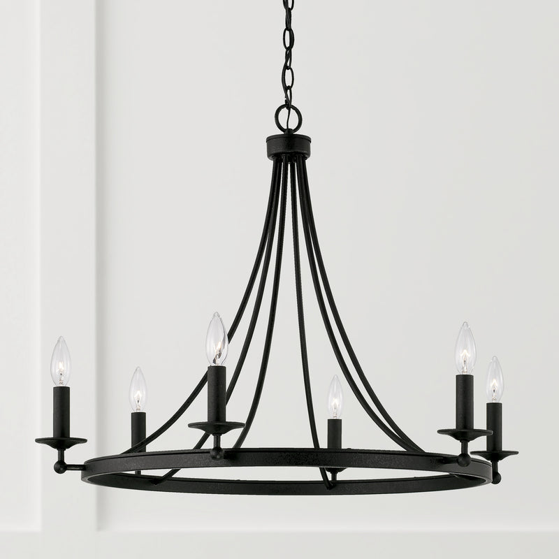 Capital Lighting AA1005BI Six Light Chandelier, Black Iron