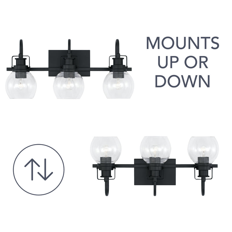 Capital Lighting AA1007MB Three Light Vanity, Matte Black