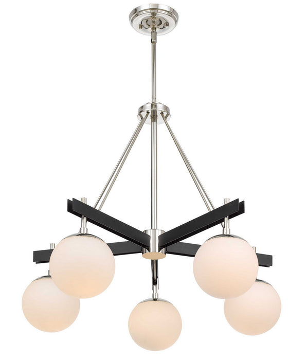 Varaluz 352C05BLPN Five Light Chandelier, Black/Polished Nickel