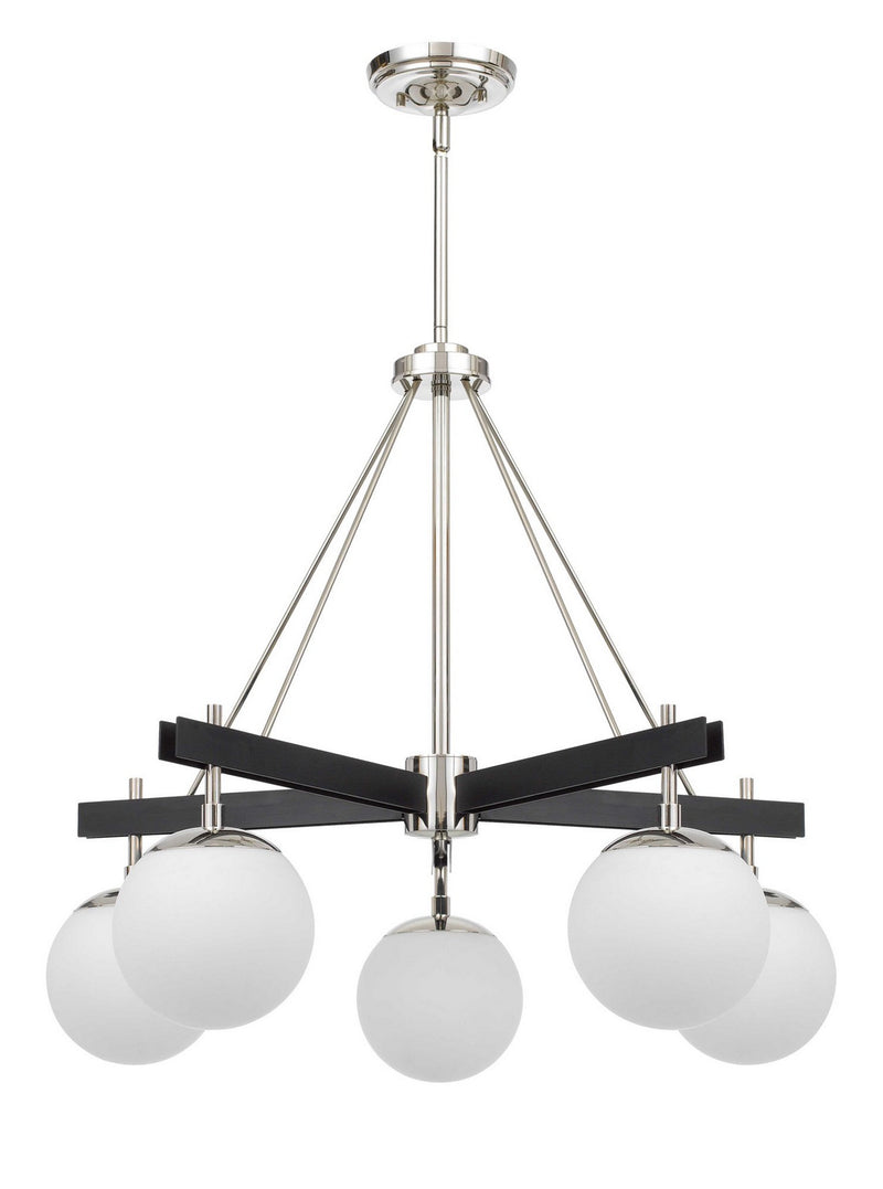 Varaluz 352C05BLPN Five Light Chandelier, Black/Polished Nickel