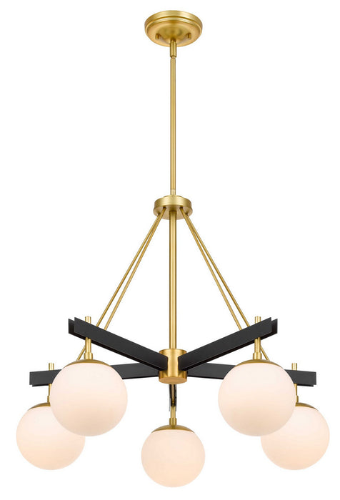 Varaluz 352C05BLSB Five Light Chandelier, Black/Satin Brass